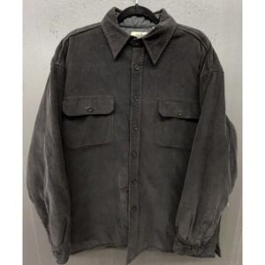 Mens Shirt Jacket XL Dark Gray Corduroy Insulated Quilted Lining Pockets Shacket
